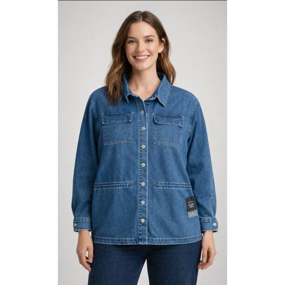 DENIM COLLECTIONS CAVALINI Blue Jean Jacket Button Front Collared Long Sleeve XL
